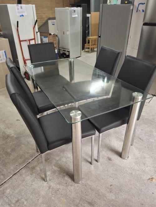 Second-hand Glass Dining Table with 5 Chairs