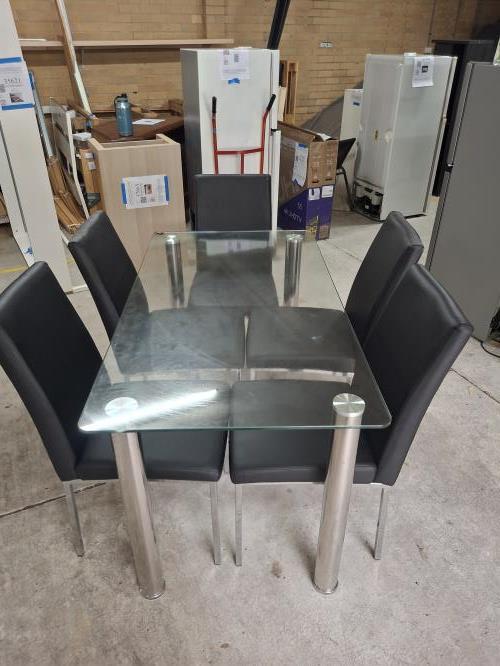 Second-hand Glass Dining Table with 5 Chairs - Photo 3)