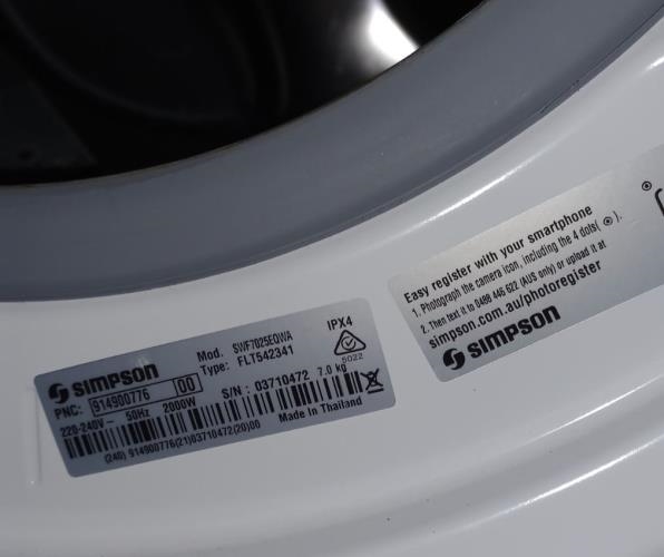 Second-hand Simpson 7kg Front Load Washing Machine - Photo 4)