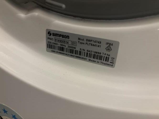 Second-hand Simpson 7kg Front Load Washing Machine - Photo 4)