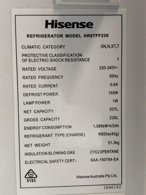 Second-hand Hisense 230L Top Mount Fridge - Photo 4)