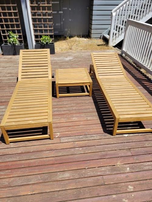 Second-hand Set of 2 Sun Lounges with Matching Small Table - Photo 4)