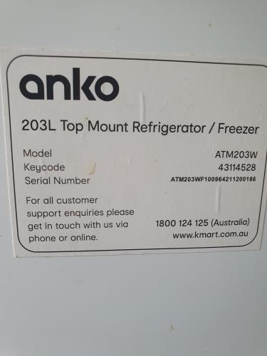 Second-hand Anko 203L Top Mount Fridge - Photo 5)