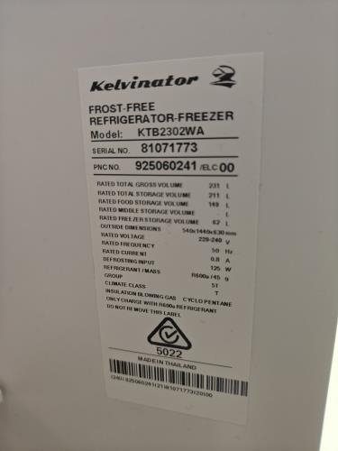 Second-hand Kelvinator 231L Top Mount Fridge - Photo 6)