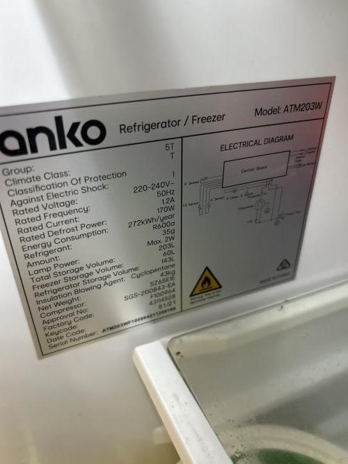 Second-hand Anko 203L Top Mount Fridge - Photo 6)