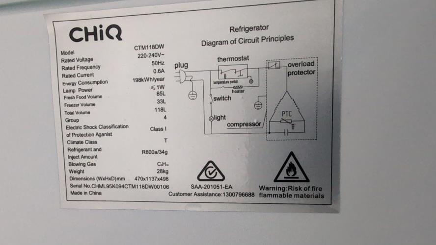 Second-hand Chiq 118L Top Mount Fridge - Photo 6)