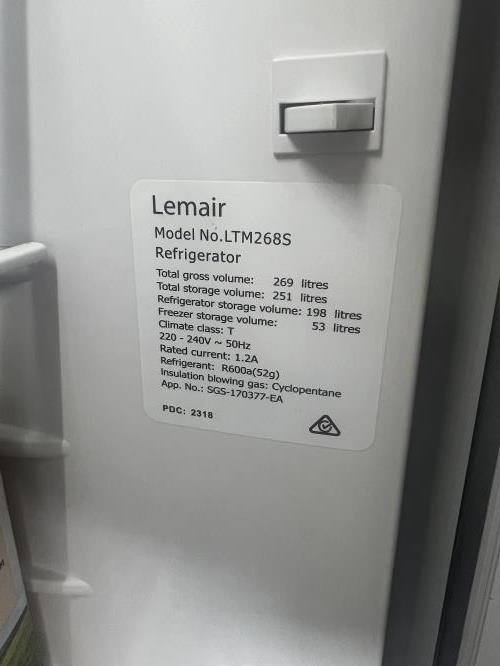 Second-hand Lemair 269L Top Mount Fridge - Photo 6)